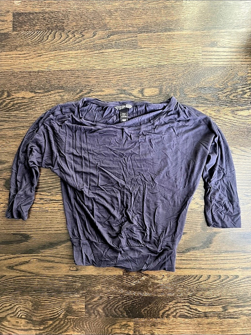 H&M Y2K Early 2000s Long Sleeve Top in Navy Blue 3/4 Sleeves Size XS